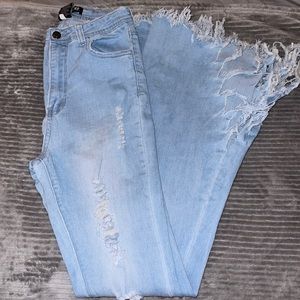 Ripped/Frayed Bell Bottom Jeans (Size L)